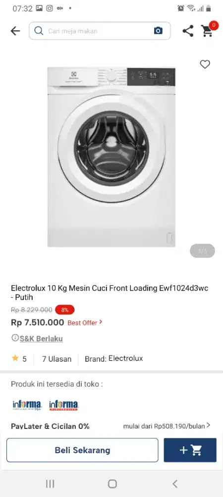 Electrolux mesincuci frontloading 10kg