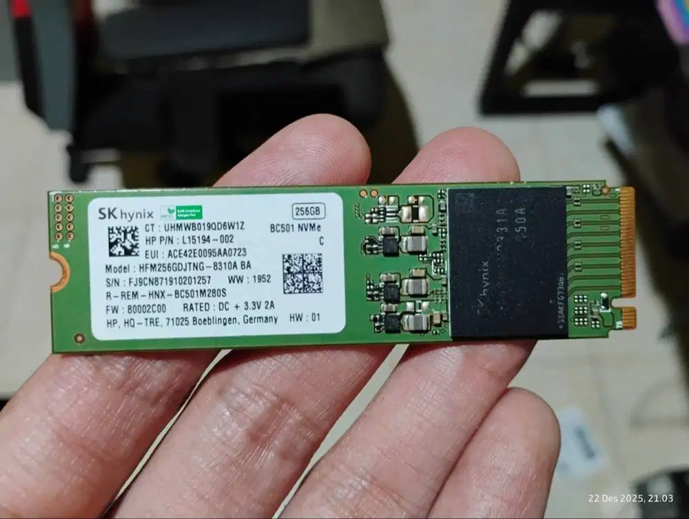 SSD M.2 NVME (PCIe 3.0 x2) SK Hynix 256GB Sentinel health 81%