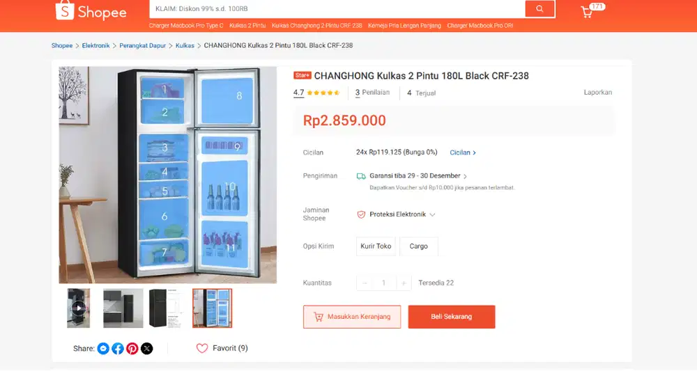 kulkas 2 pintu jual cepat bu  dimurahin