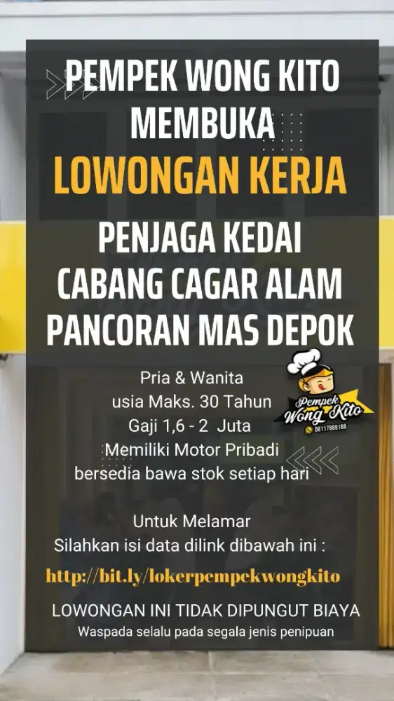 Lowongan Pempek Wong Kito ( bagian Produksi & bagian Pramusaji )