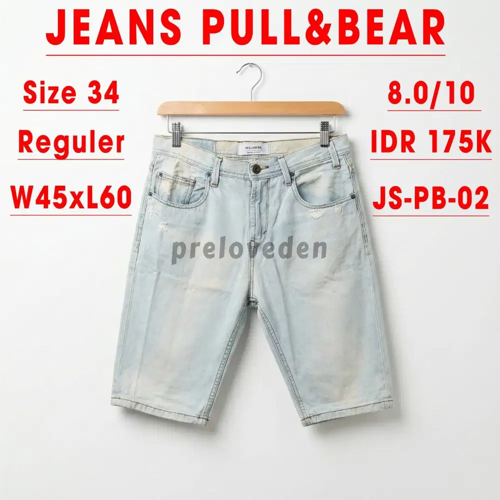 (Preloved) Celana Jeans Pendek Pull&Bear Size 34 Blue Wash Reguler Fit
