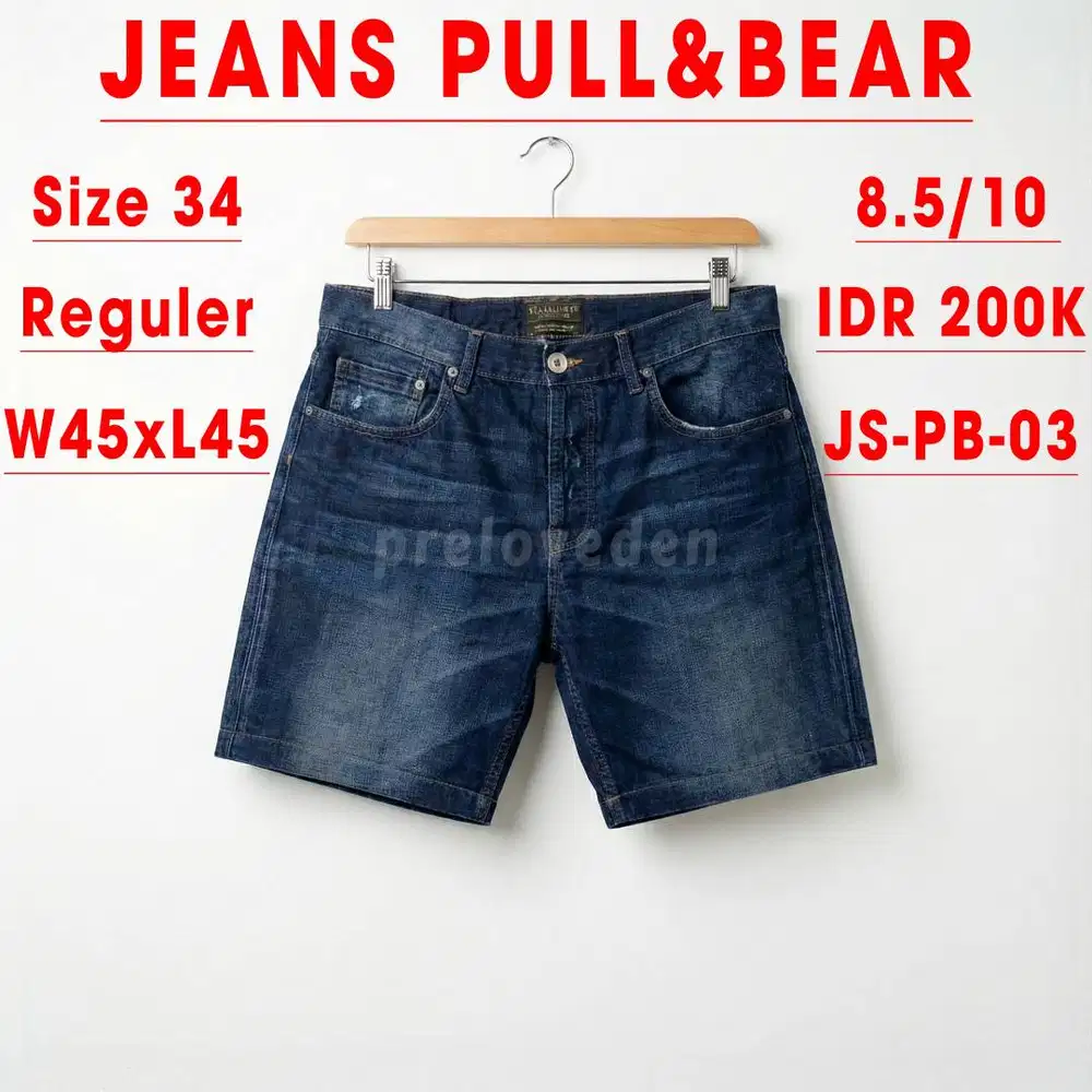 (Preloved) Celana Jeans Pendek Pull&Bear Size 34 Blue Navy Reguler Fit
