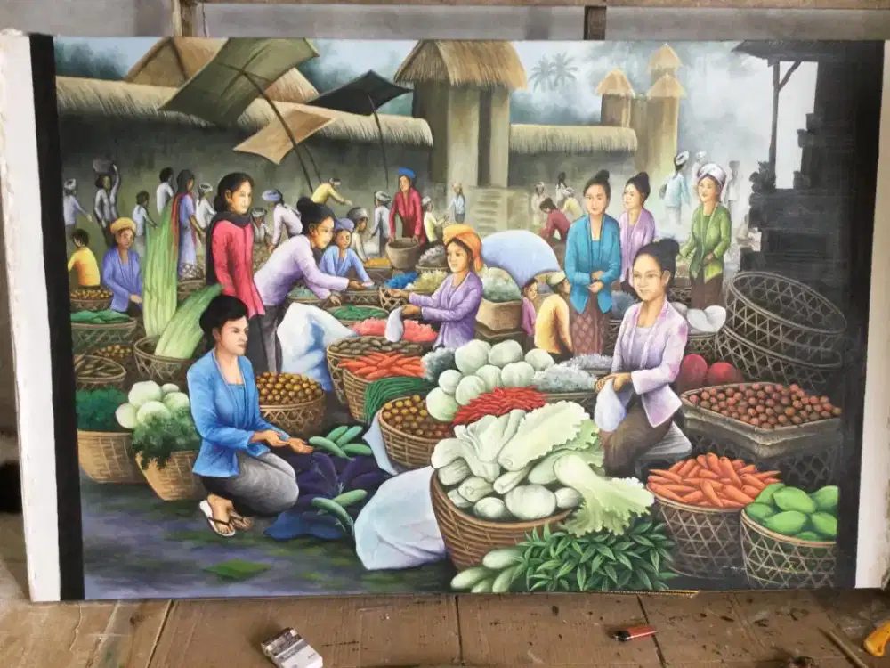 Dijual lukisan kanvas pasar 90x130 cm