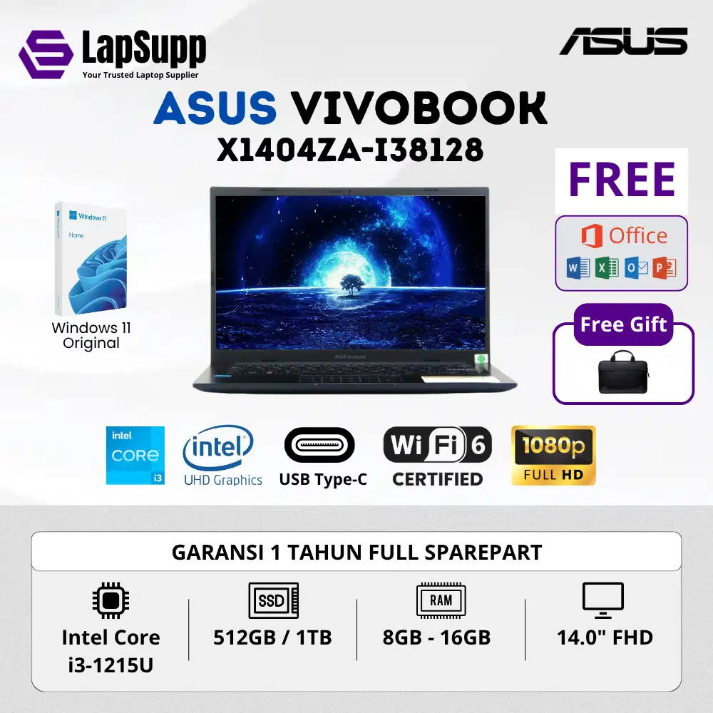 NEW Laptop Asus Vivobook X1404VA-I38128 Windows 11 Original