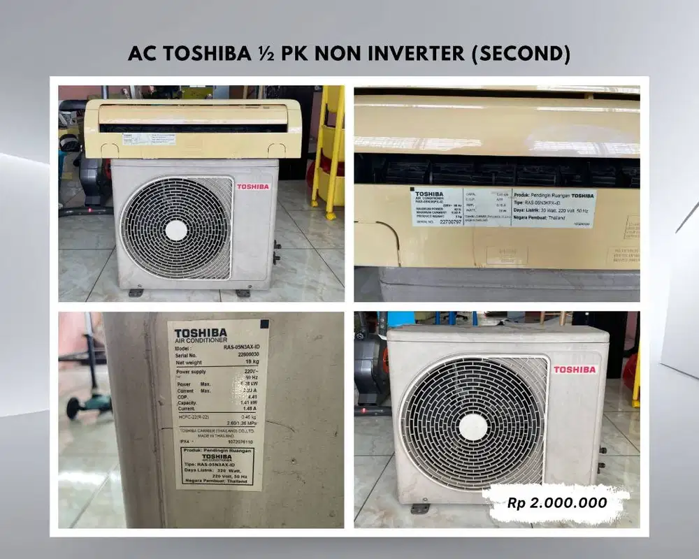 AC Toshiba 1/2 PK Non Inverter – Second (Kondisi Normal)