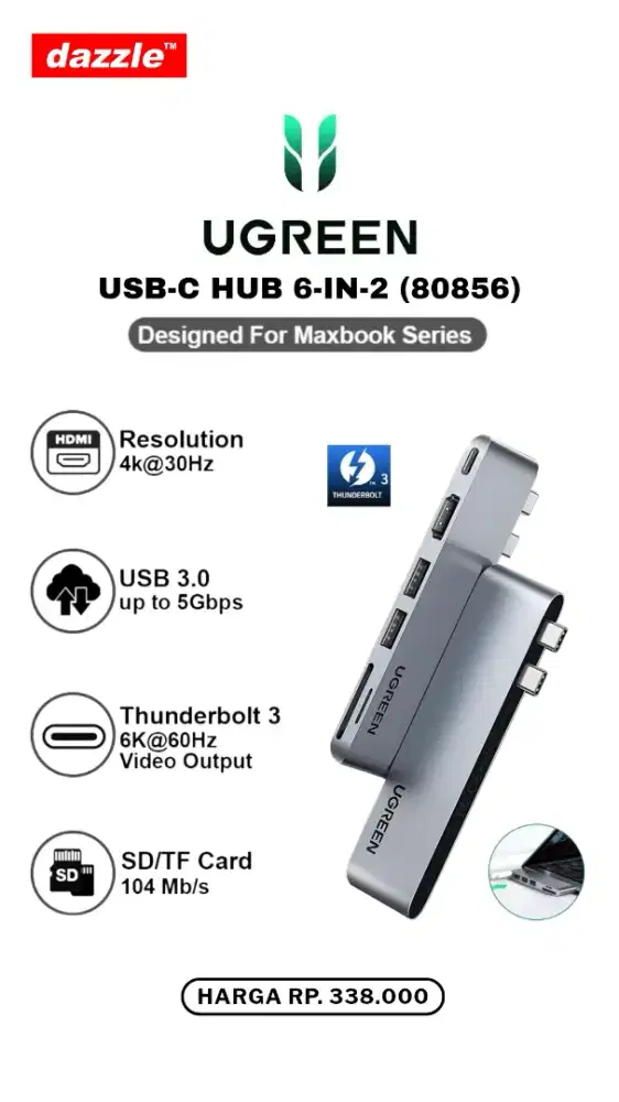 UGREEN USB C HUB 6-IN-2 (80856)