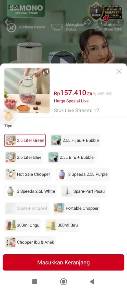 Blender kaca samono daging bumbu Chopper samono