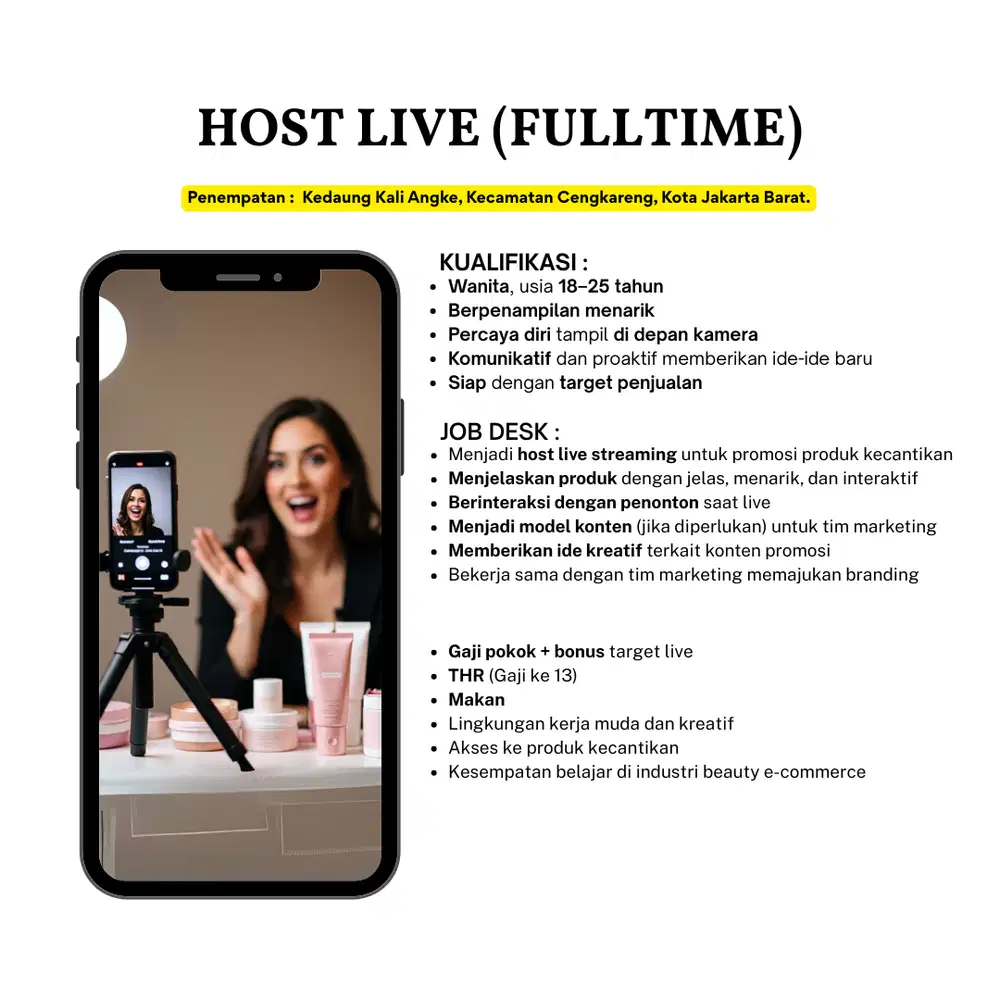 HOST LIVE SKINCARE & MAKEUP (FULLTIME) - FREE MAKAN