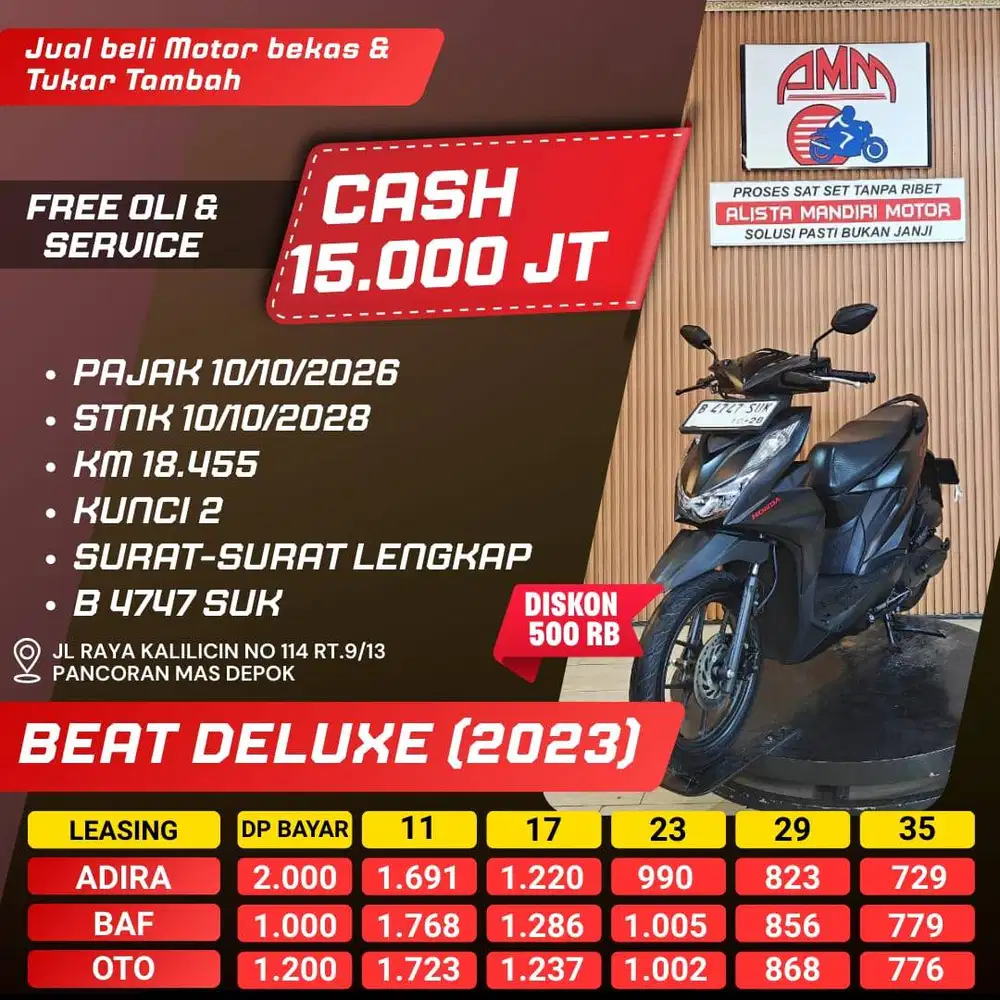 DP 1JT BEAT DELUXE TH 2023 BISA CASH/TT/PAKAI CC/PAYLATER
