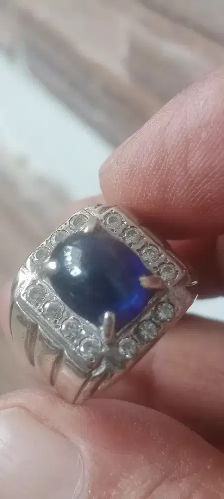 Blue sapphire natural ring perak lawas