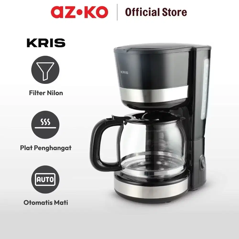 ￼AZKO Kris 1.5 ltr Coffee Drip Maker Stainless Steel - Hitam