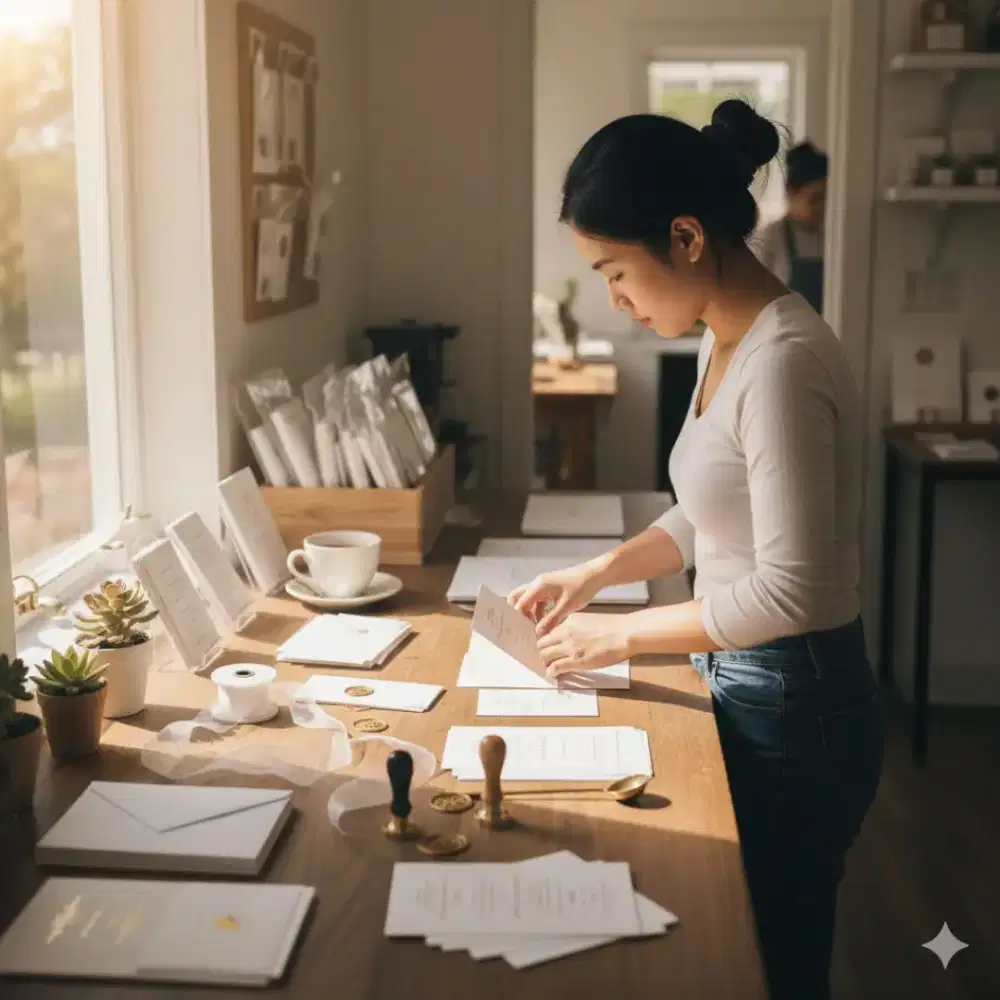 Melipat undangan di rumah