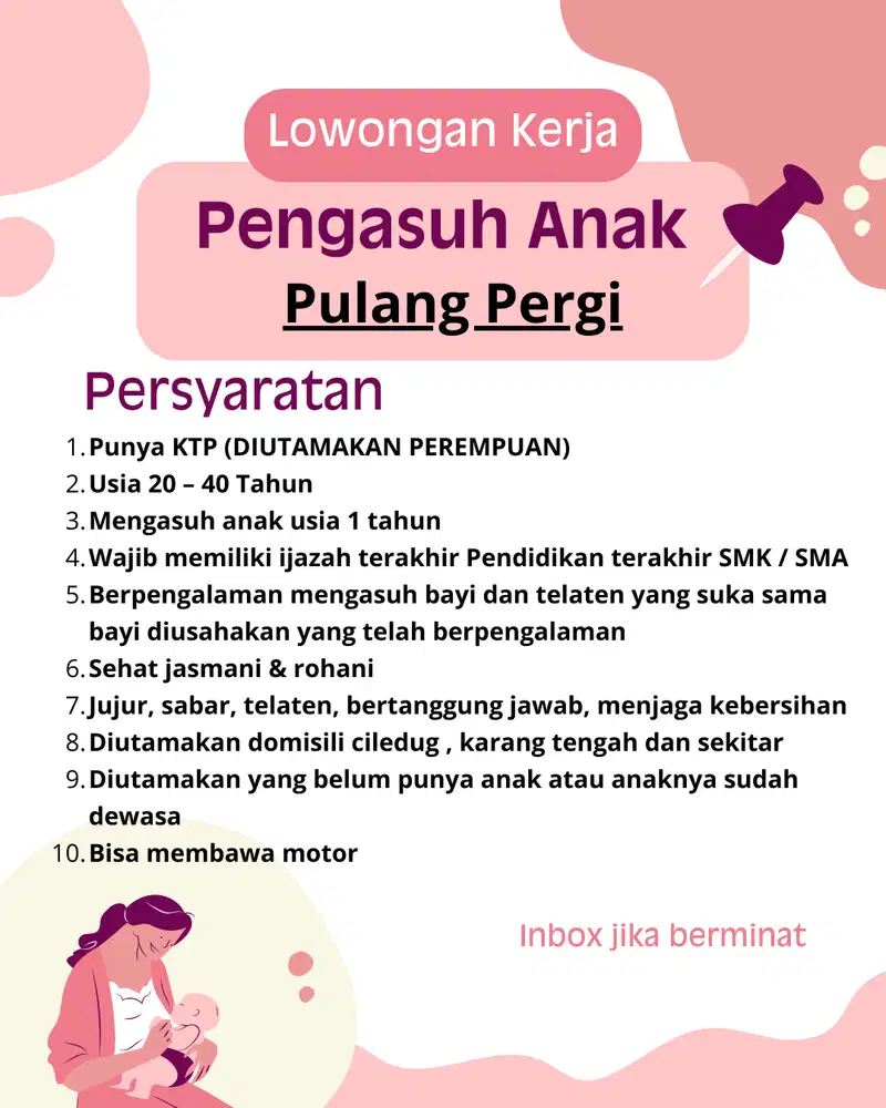 LOWONGAN KERJA PENGASUH PULANG PERGI