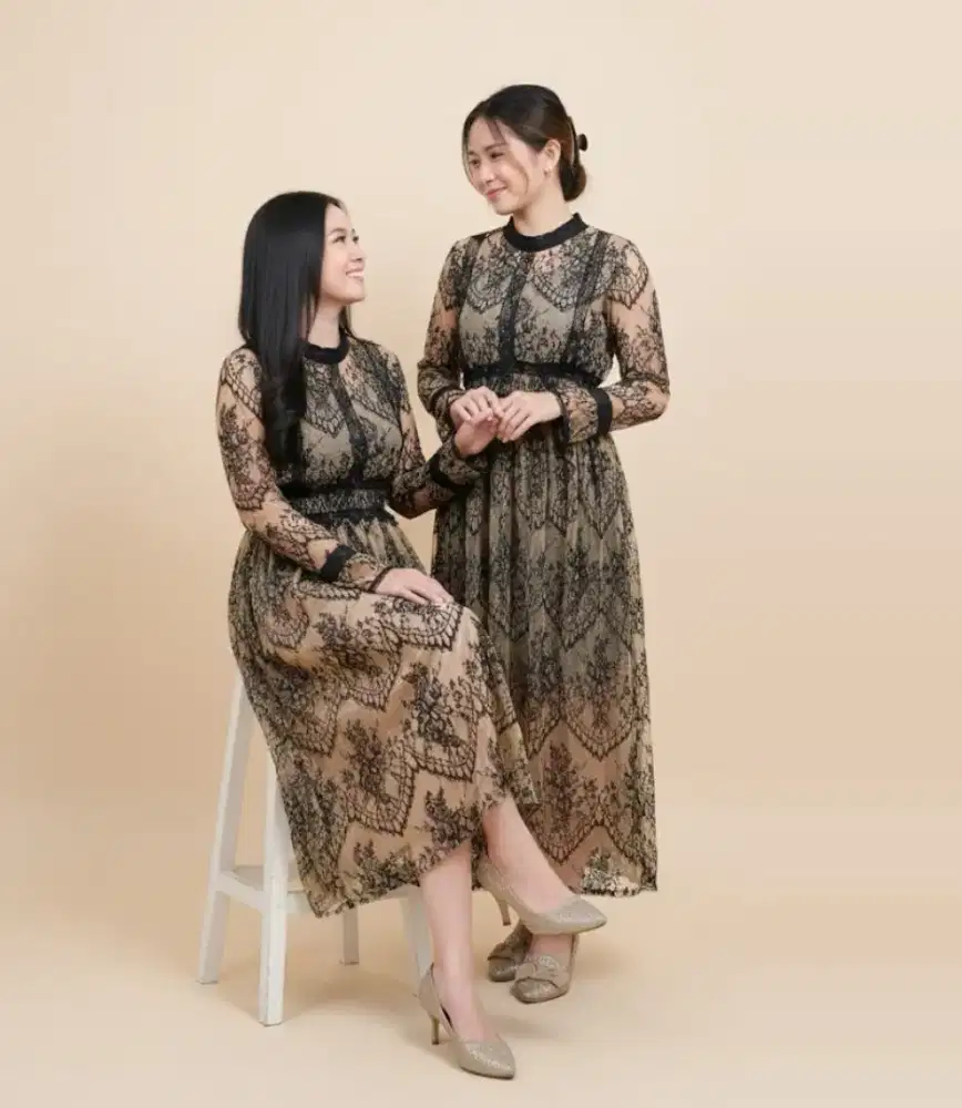Lenna Lace Dress Wanita Elegan | Dress Brokat Panjang Premium