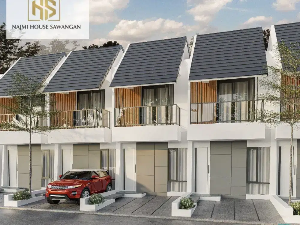 Rumah 2 lantai modern minimalis, berlokasi strategis di pinggir jalan raya di Sawangan, Depok. Dipasarkan mulai harga 400' juta'an.