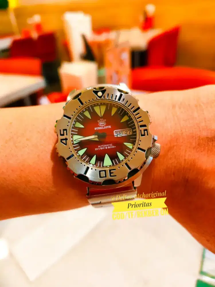 STEELDIVE Terbaru Monster Dracula Red Dial Automatic Diver Fullset