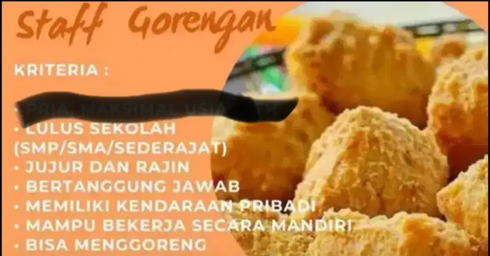 Di butuhkan staff gorengan