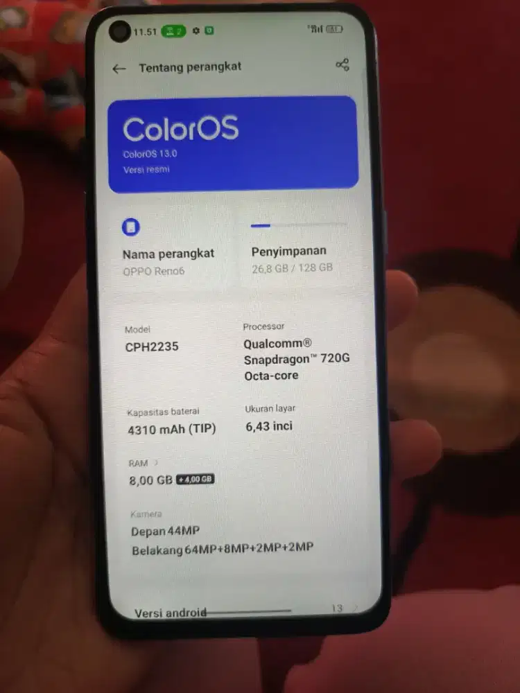 Oppo Reno 6 4g  ram 8/128