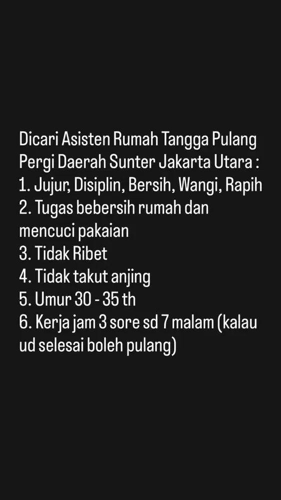 Dicari Asisten Rumah Tangga
