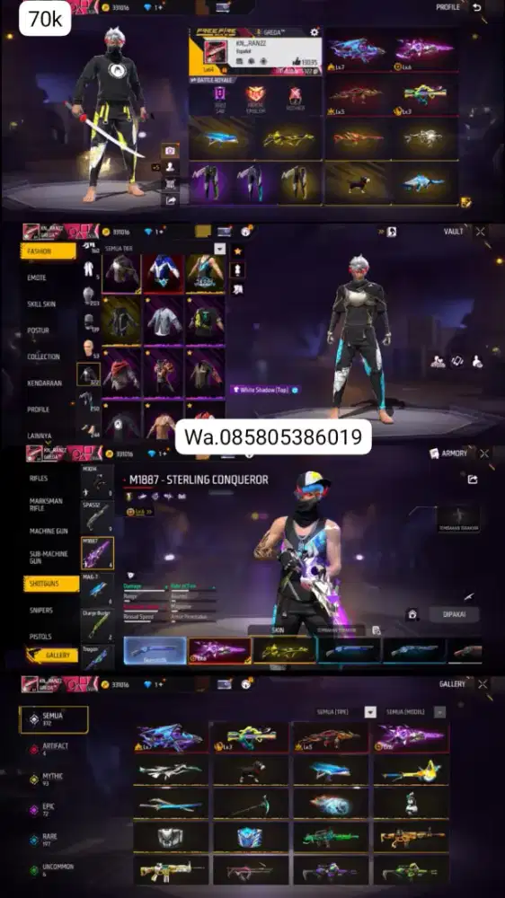 Ready stok akun ff max 1 70k