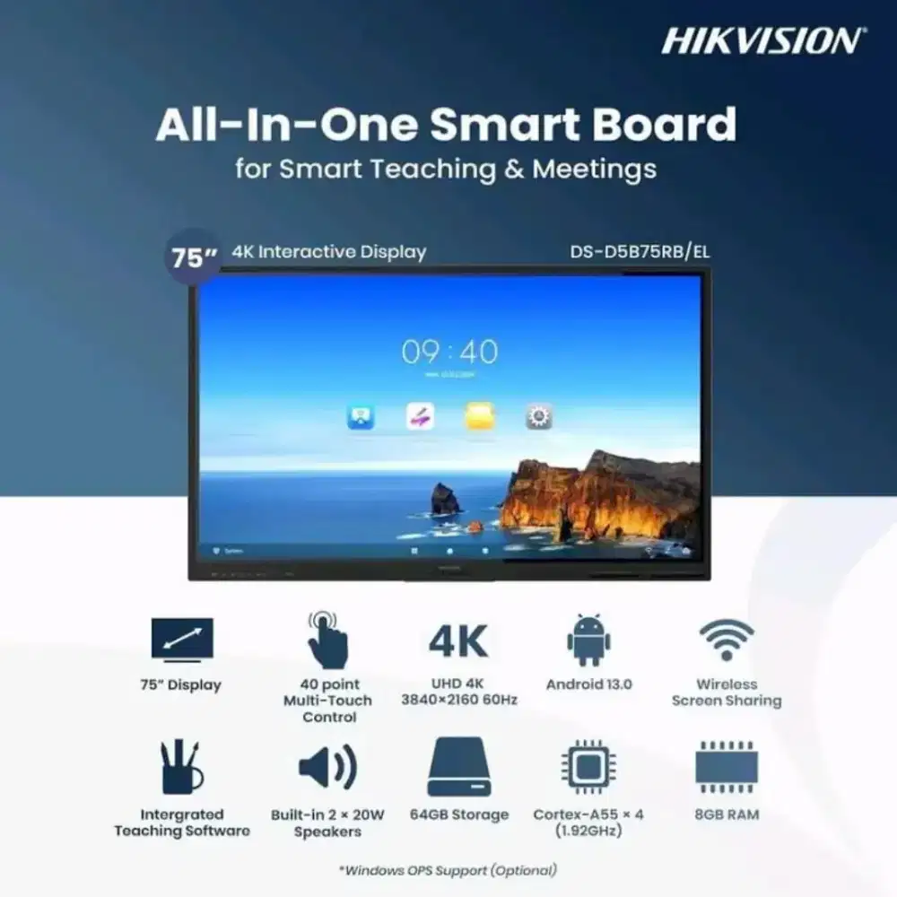 HIKVISION 75 Touchscreen Layar Sentuh DS-D5B75RB 4K Interactive
