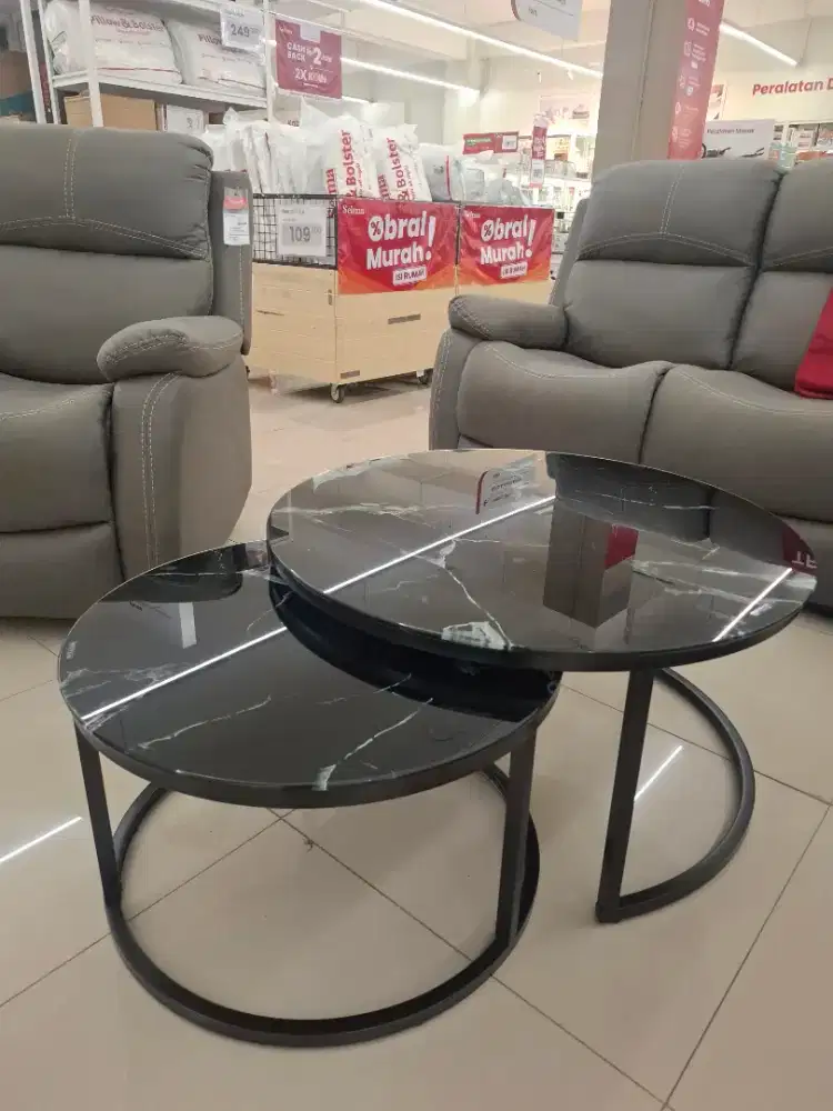 MEJA BULAT KACA ANTI GORES MOTIF MARBEL 1JT AN