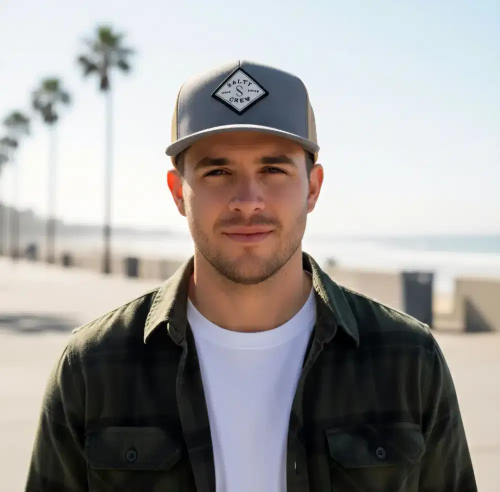 Topi Trucker Mancing Salty Crew Original Second Abu-abu Coklat Muda