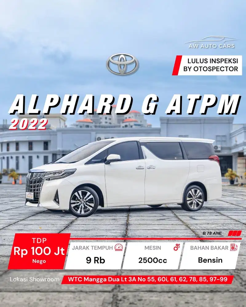[KM 9 RB] Toyota Alphard G ATPM NIK 2022 Low KM 2023 SC Premium 2021