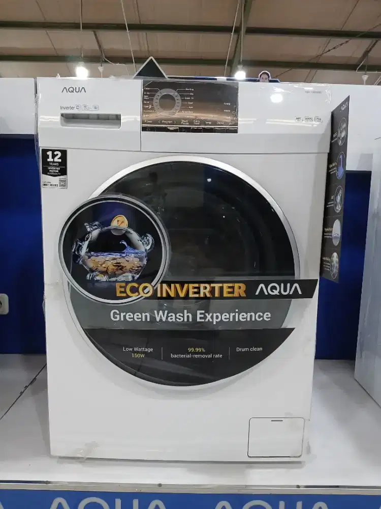 PROMO CICILAN 0% AQUA ECO INVERTER WASHING MACHINE FRONT LOADING 7KG