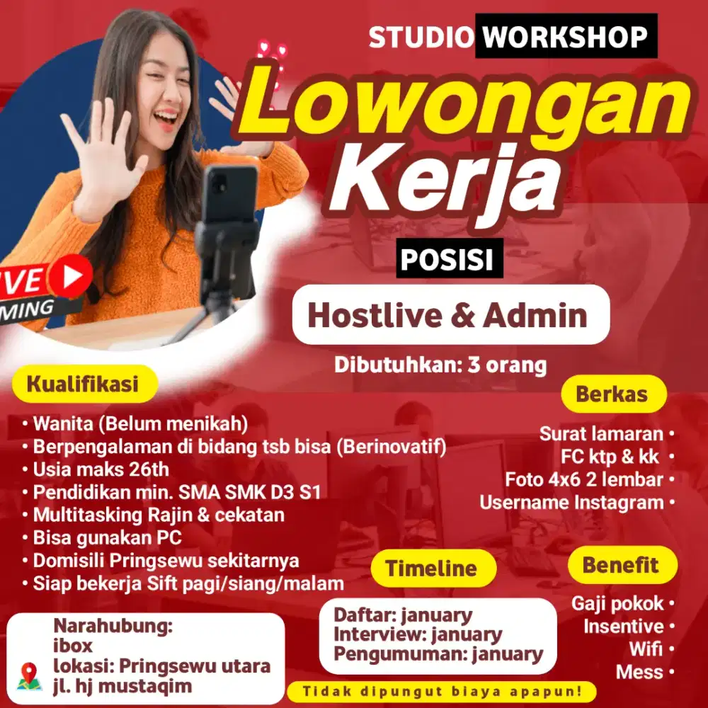 Loker admin dan host segera