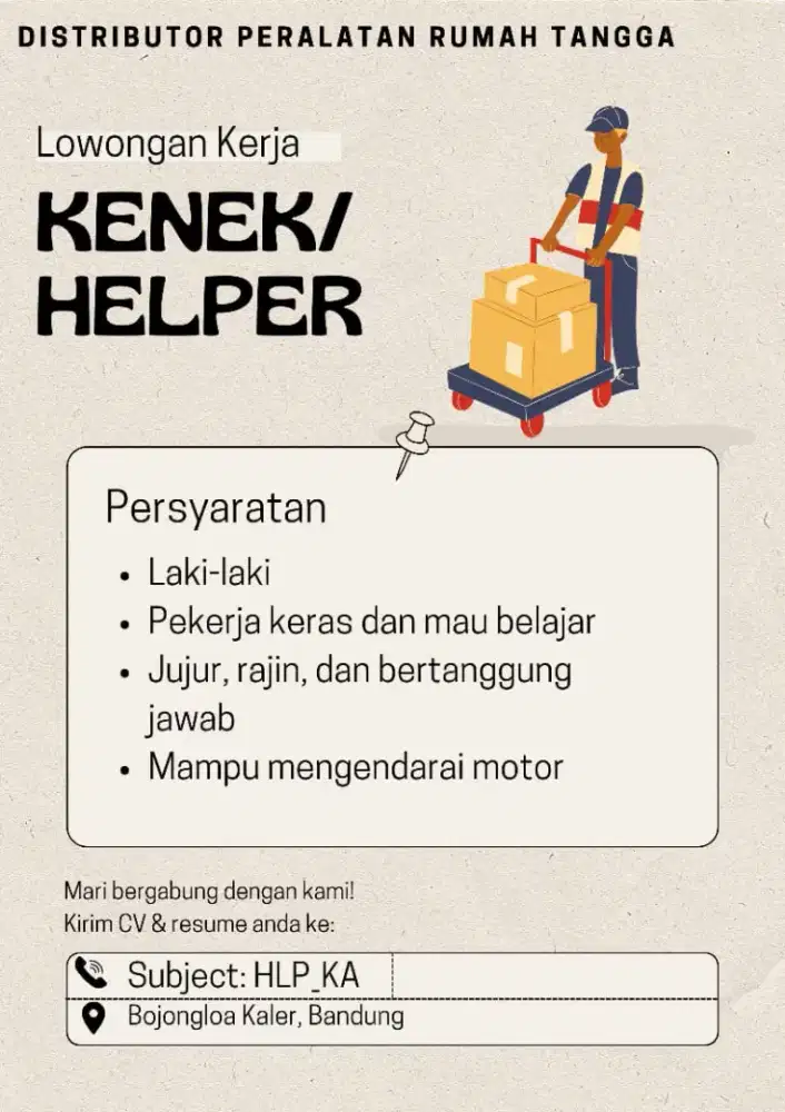 Dibutuhkan segera kenek/helper