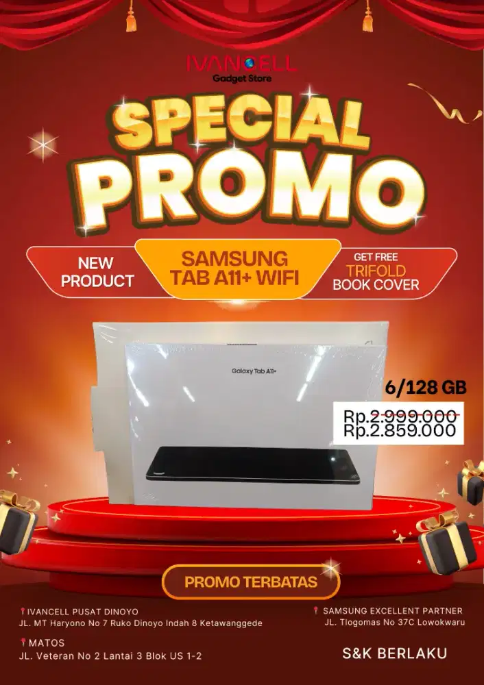 PROMO SPECIAL GALAXY TAB A11+ WIFI FREE COVER TERMURAH SE MALANG RAYA