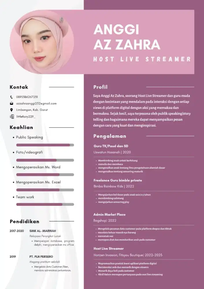 Mencari kerja host live atau admin atau shopkeeper