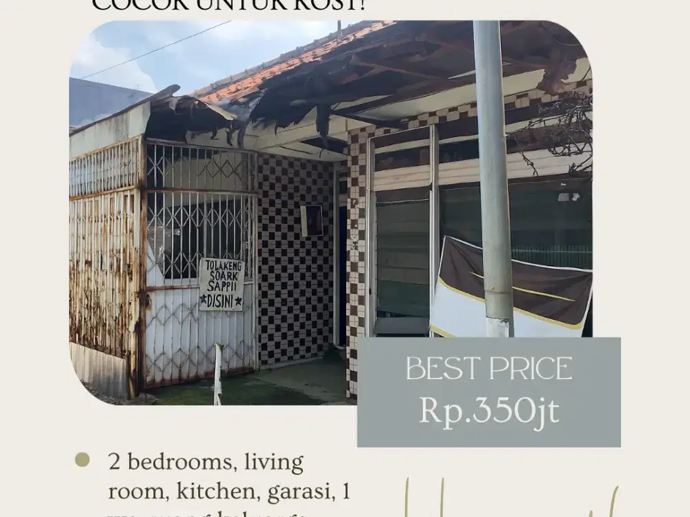 RUMAH BANDUNG TENGAH KOTA KARASAK HITUNG TANAH SAJA COCOK UNTUK KOST