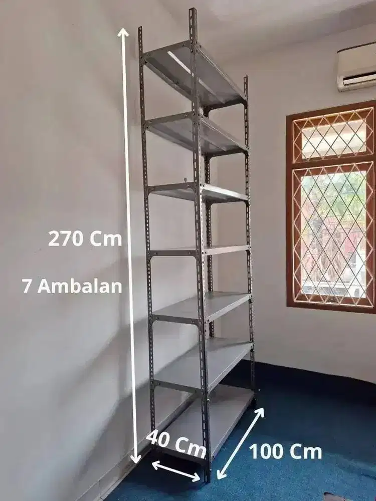 Jual Rugi Rak Besi Siku Lubang Ukuran 100 x 40 x 270 Cm