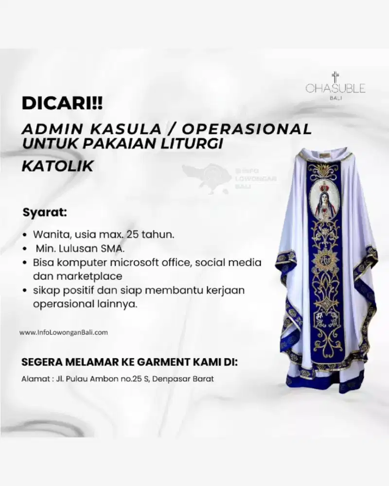 DIBUTUHKAN SEGERA ADMIN OPERASIONAL KASULA