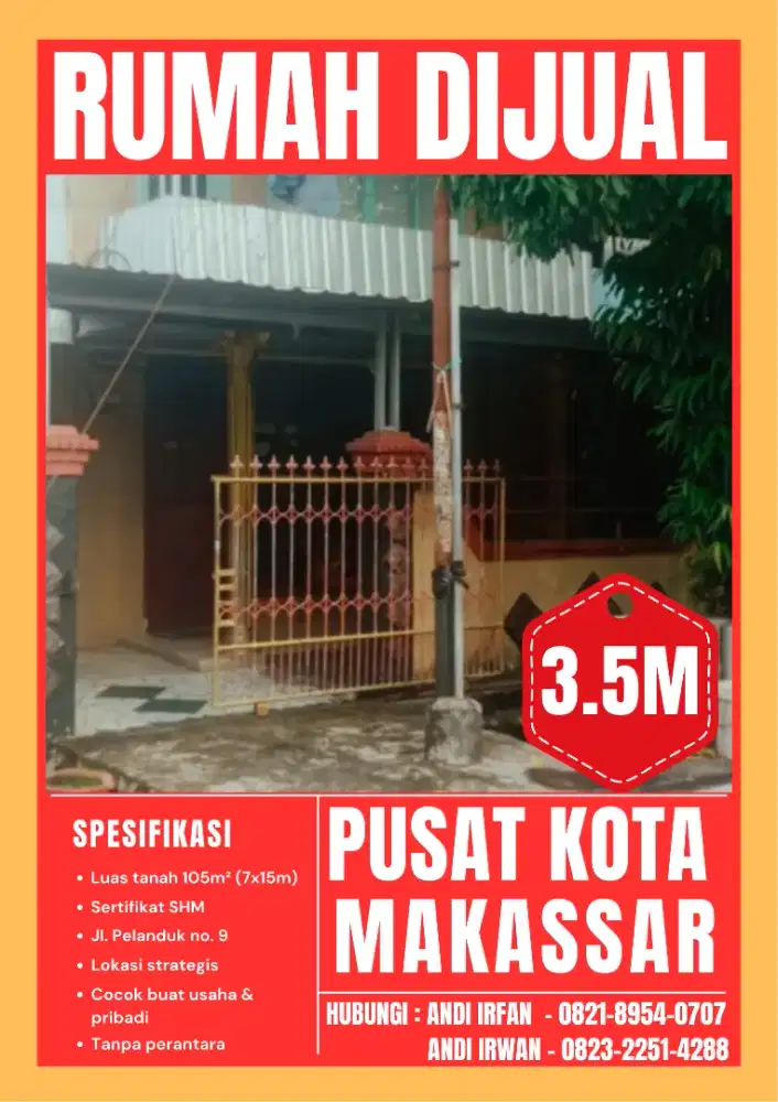 JUAL RUMAH DI PUSAT KOTA MAKASSAR DAN LOKASI STRATEGIS
