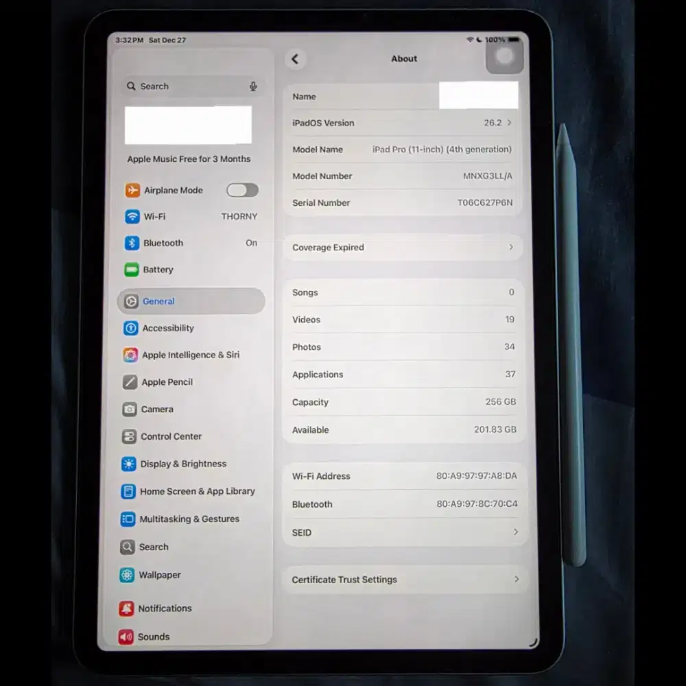 Apple Ipad Pro M2 2022 11 inch 6th gen 256Gb Silver- Bonus Stylus Mils