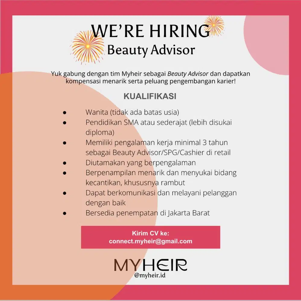 Dicari Beauty Advisor (SPG)