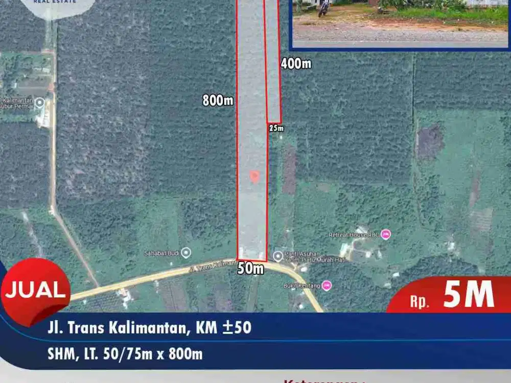 Tanah super luas tepi jalan raya Transkalimantan, KM 50