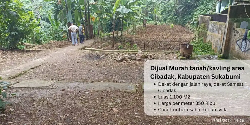 Dijual Murah Tanah/Kavling 1.100 m² – Cibadak Sukabumi, Dekat Jalan Ra