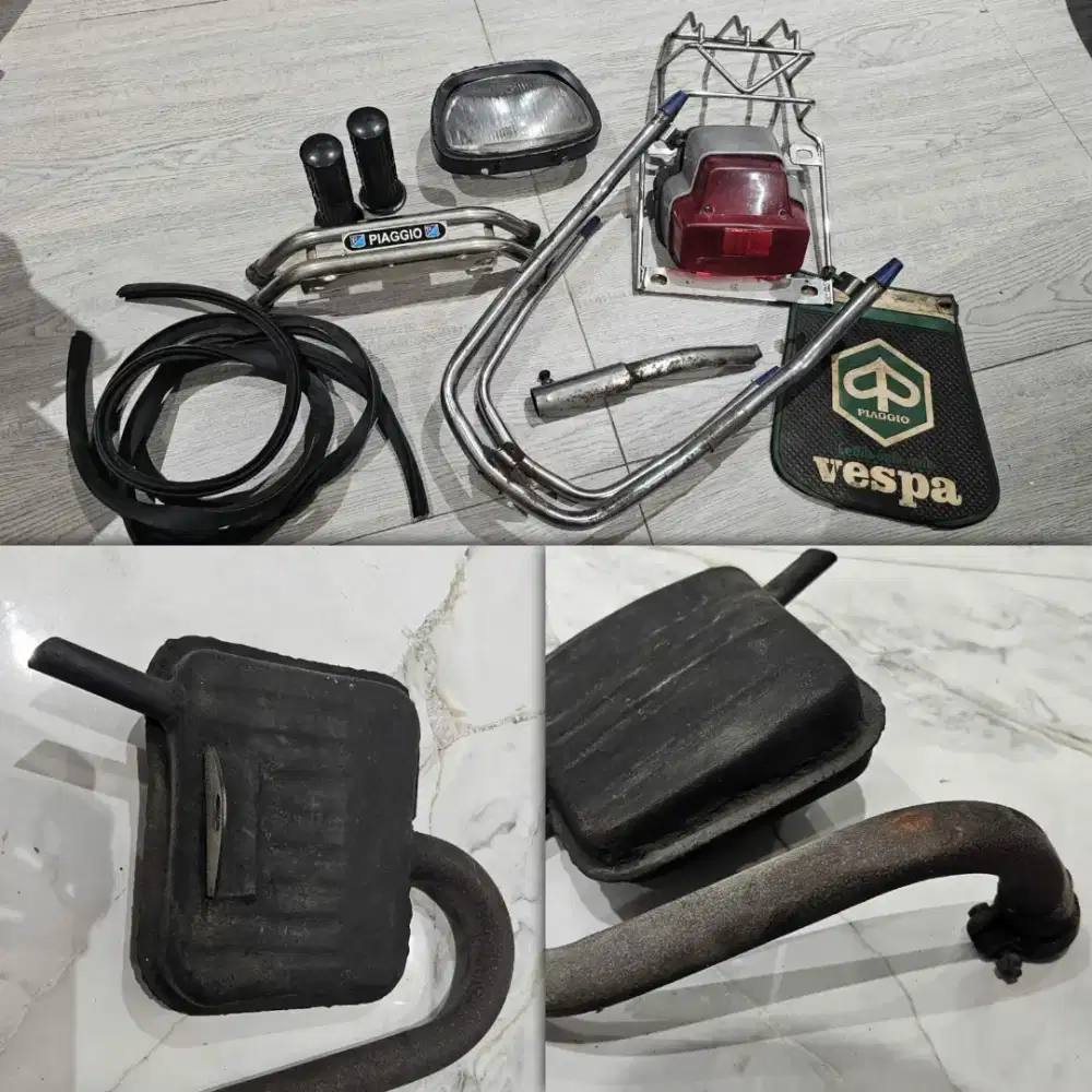 Part ex Vespa super, knalpot, grill plat, bumper,lampu depan belakang