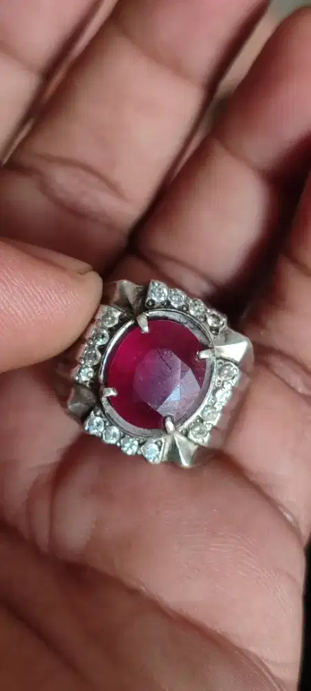 Cincin Batu Ruby Merah Ring Perak