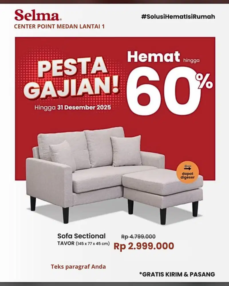 Sofa l tavor 2 dudukan