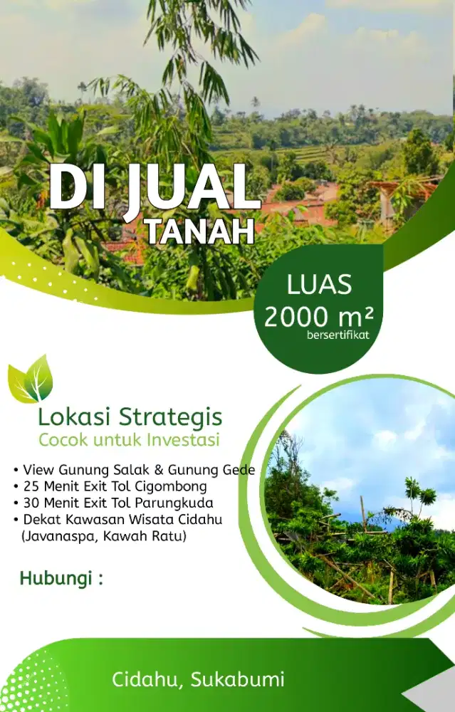 Tanah 2.000 m² untuk Usaha, view pegunungan, Pinggir jalan