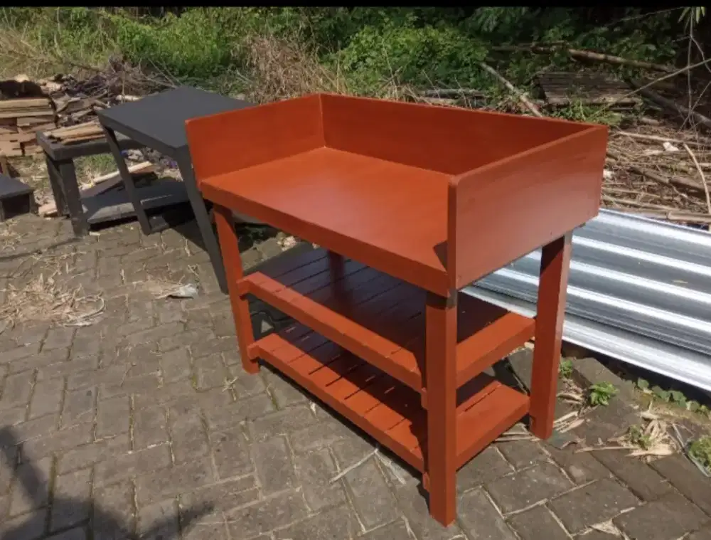 Meja kompor,  meja jualan rak stoper