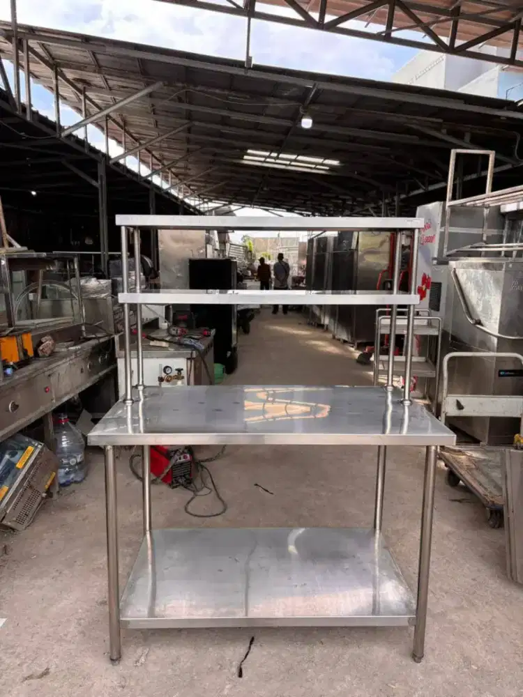 Meja prepare 2 susun plus upper shelf 
Uk125x70x85
Uppernya 120x30x70