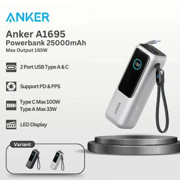 ORI GARANSI RESMI Anker Powerbank 25K 165W Built-In USB-C Retractable