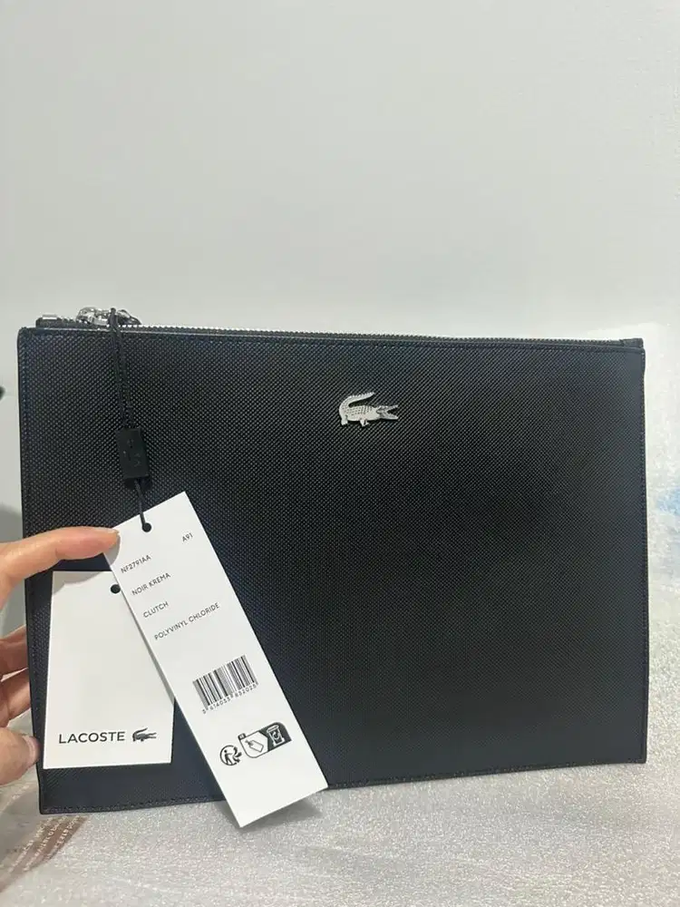 Baru! Clutch Lacoste Black Noir Krema