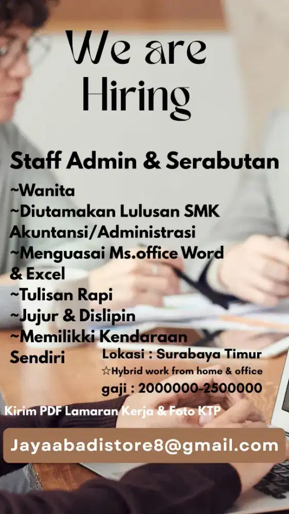 Dibutuhkan Staff Admin & Serabutan
